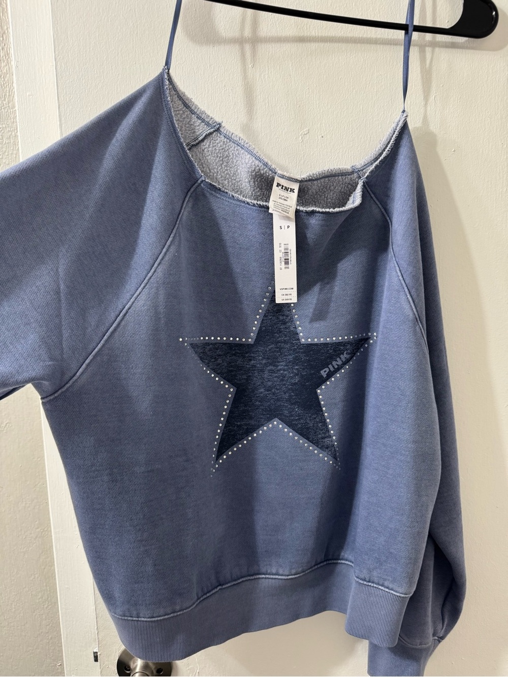 PINK Victoria's Secret Dusty Blue Star Studded Sweatshirt